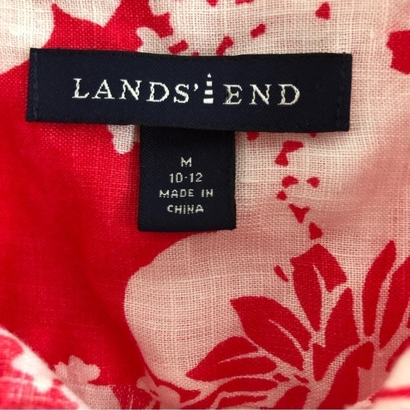 Land’s End Floral Print Linen Blouse Size Medium  White Pink - Picture 2 of 11